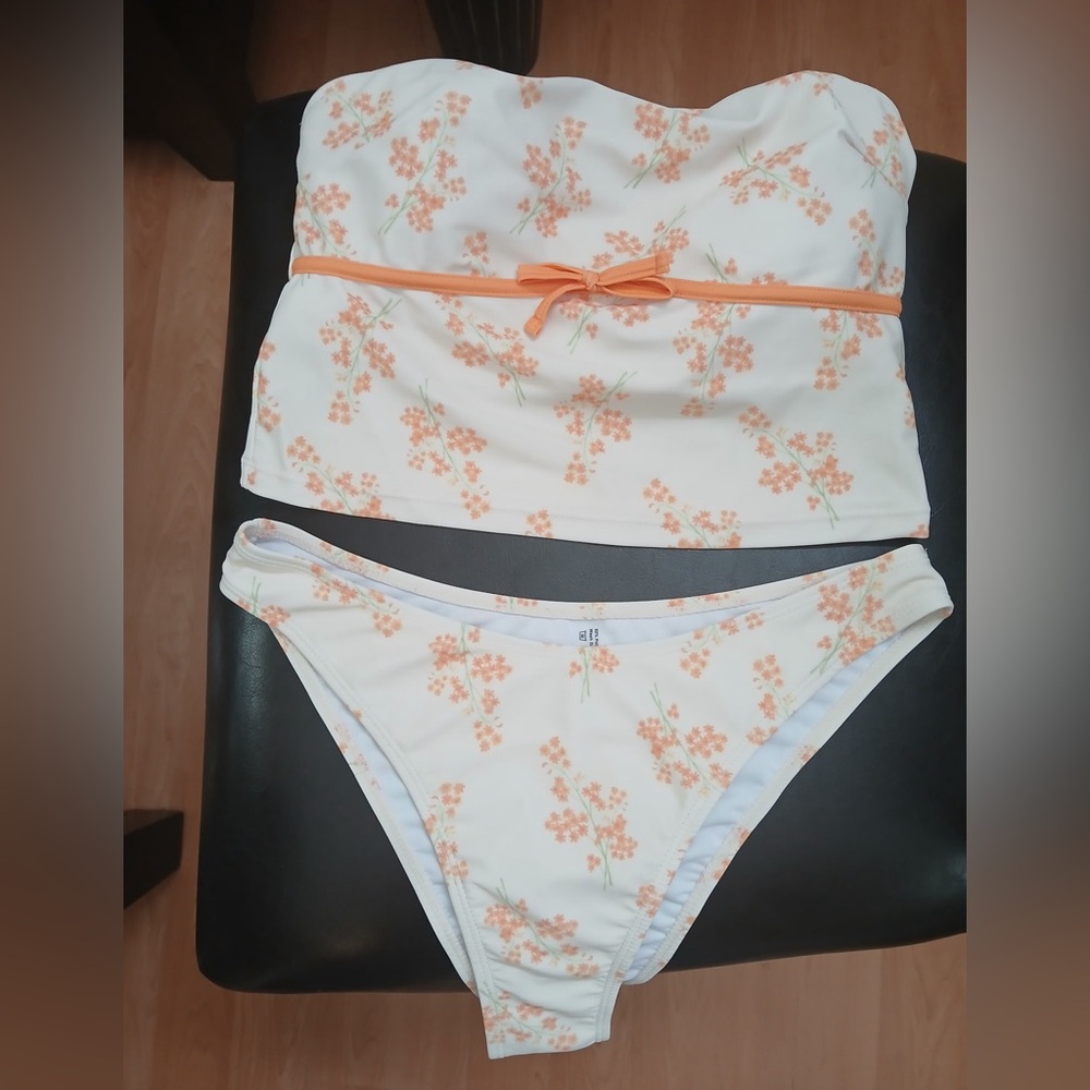 White and Orange Floral Bikini